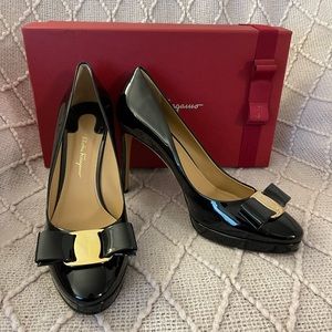 Salvatore Ferragamo Osimo Black Patent Leather High-heel Platform Pumps